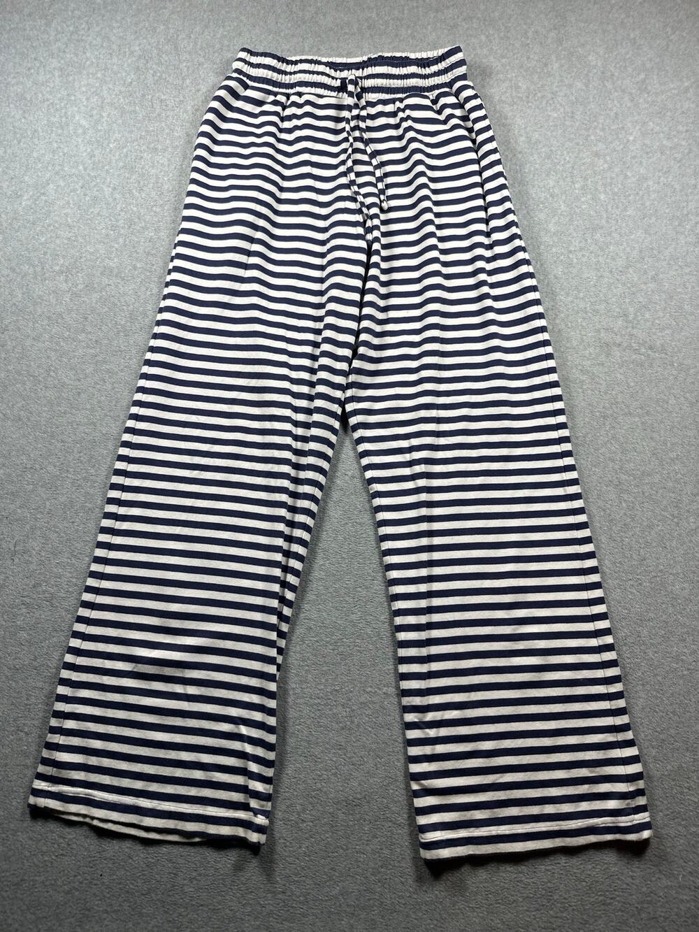 Daily Drills Lounge Pants Women's SZ M/L Navy White Striped Drawstring Wide Leg